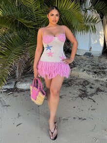 Maria Perezxox Shell-Shaped Bustier Tassel Hem Spaghetti Strap Bodycon Mini Dress, Suitable For Beach, Island, Vacation, Bohemian,No Chest Padding - Multicolor - View 5