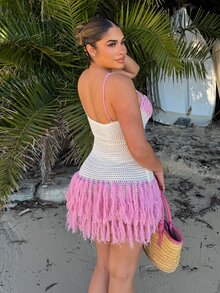 Maria Perezxox Shell-Shaped Bustier Tassel Hem Spaghetti Strap Bodycon Mini Dress, Suitable For Beach, Island, Vacation, Bohemian,No Chest Padding - Multicolor - View 2