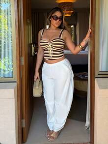 Maria Perezxox Vintage Western Boho Style White Curved Knife Design Women Pants, Frayed Hem Suitable For Spring And Summer Wear Linen - White - View 5