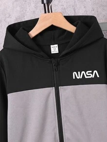 SHEIN 男童休閒連帽衛衣與運動長褲2件套，適合日常穿著、通勤、運動 - 黑色 - 查看 4