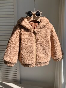 SHEIN 男女嬰兒/幼兒秋冬保暖內裡加厚可愛熊咪填充外套，嬰兒填充外套，冬季外套，保暖，加厚 - 駝色 - 查看 3