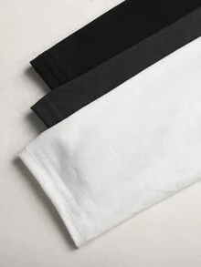 SHEIN Tween女孩3件組休閒極簡風黑白針織拉鍊長袖T恤，青少年女孩休閒彈性半拉鍊V領修身長袖T恤，基礎必備秋冬外套，黑色拉鍊夾克、黑色短版夾克、短版拉鍊夾克、黑色外套、青少年黑色拉鍊秋季外套 - 彩色 - 查看 6