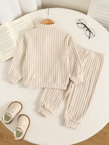 SHEIN 2pcs Baby Boy Autumn/Winter Casual Cute Knitted Apricot Simple Polo Collar Sweatshirt & Pants Set, 2-Piece Outfit, Infant Set, Polo Set, Sweatshirt Set - Multicolor - View 2