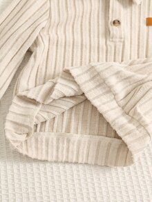 SHEIN 2pcs Baby Boy Autumn/Winter Casual Cute Knitted Apricot Simple Polo Collar Sweatshirt & Pants Set, 2-Piece Outfit, Infant Set, Polo Set, Sweatshirt Set - Multicolor - View 7