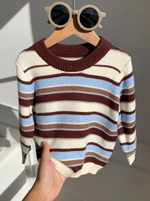 男嬰女嬰秋冬休閒可愛條紋毛衣 嬰兒毛衣 - 彩色 - 查看 6