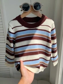 男嬰女嬰秋冬休閒可愛條紋毛衣 嬰兒毛衣 - 彩色 - 查看 1