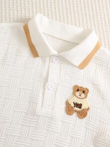 SHEIN 2件組兒童小男孩秋冬休閒翻領長袖襯衫與休閒長褲兩件套，白色襯衫，返校穿搭，校服套裝 - 彩色 - 查看 8