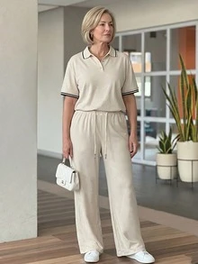 EMERY ROSE Middle-Aged Women's Contrast Trim Short Sleeve Top And ...