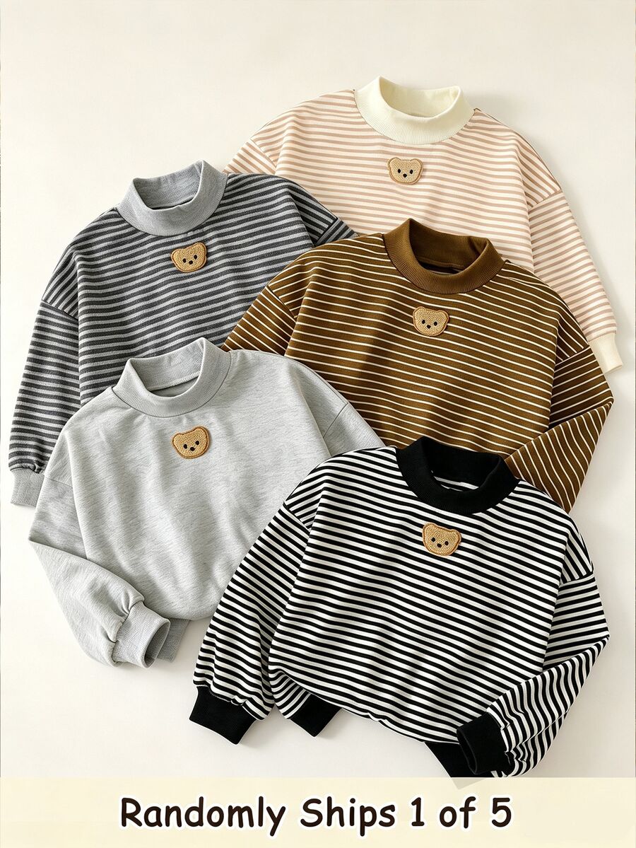 [Randomly Pick 1, Total 5] Young Girl Cute Sweet Bear Patchwork Striped ...
