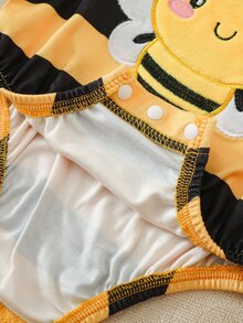 SHEIN 3pcs Newborn Baby Romper Hat Set Cute Sweet Yellow Black Bee Striped Sleeveless Square Neck Regular Photo Shoot Summer First Birthday Princess Honey - Yellow - View 7