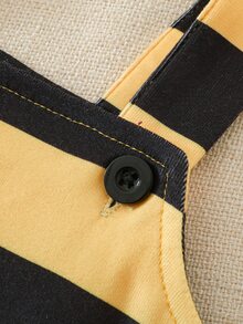 SHEIN 3pcs Newborn Baby Romper Hat Set Cute Sweet Yellow Black Bee Striped Sleeveless Square Neck Regular Photo Shoot Summer First Birthday Princess Honey - Yellow - View 4
