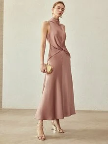 MOTF PREMIUM ELEGANT TWIST WAIST FITTED DRESS, SPRING/SUMMER - Dusty Pink - View 5