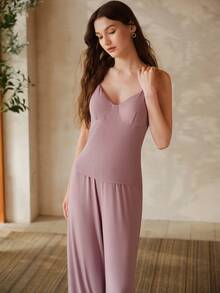 MOTF PREMIUM ELEGANT & VERSATILE LONG ROBE & CAMI TOP & & STRAIGHT LEG PANTS LOUNGE SET, SOFT SLEEPWEAR FOR WOMEN - Hot Pink - View 3