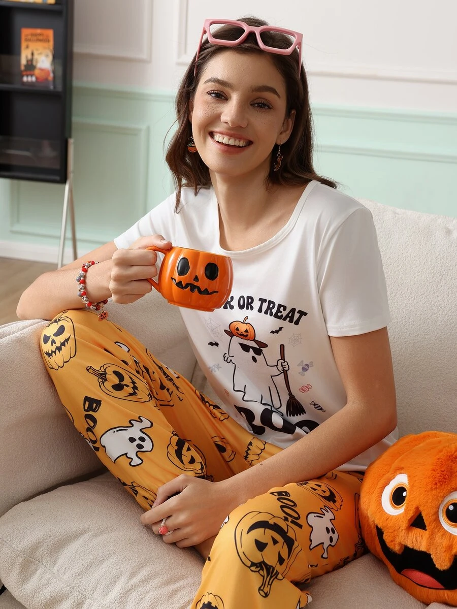 Chillnights Set Piyama Wanita Motif Hantu Halloween Muda yang Lucu dan Menyenangkan - MultiWarna - View 1
