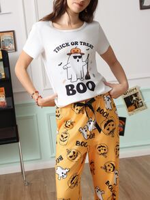 Chillnights Set Piyama Wanita Motif Hantu Halloween Muda yang Lucu dan Menyenangkan - MultiWarna - View 5