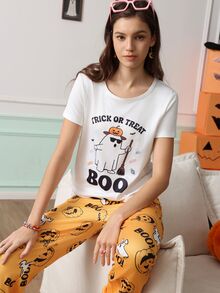 Chillnights Set Piyama Wanita Motif Hantu Halloween Muda yang Lucu dan Menyenangkan - MultiWarna - View 3