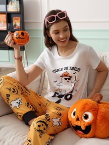 Chillnights Set Piyama Wanita Motif Hantu Halloween Muda yang Lucu dan Menyenangkan - MultiWarna - View 6