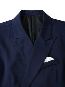 Manfinity Mode 男士四季通用海軍藍尖領西裝外套，適用居家、通勤與商務面料 - 藏蓝色 - 查看 5