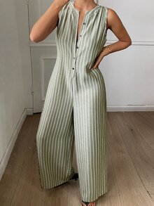 DAZY Summer Vacation Striped Loose Fit Women's Loungewear Jumpsuit - Green - View 5