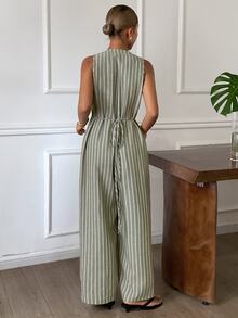 DAZY Summer Vacation Striped Loose Fit Women's Loungewear Jumpsuit - Green - View 2