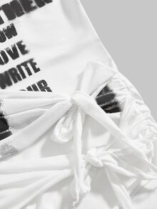 ROMWE Y2K Gaun Mini Wanita Asimetris Seksi Semi-Transparan dengan Tali Pengikat, Desain Avant-Garde yang Mencolok Secara Visual, Musim Semi & Musim Panas - Putih - View 5