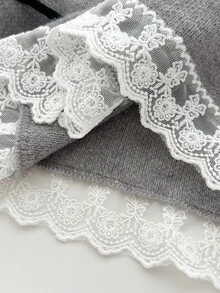 Elamini Cardigan Wanita dengan Hiasan Renda dan Tali Serut, Cocok untuk Pesta Hari Guru, Warna Abu-abu Muda, Musim Gugur, dan Gaya Prancis Elegan. - Grey - View 3