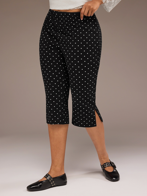 Freevana Plus-Size Black Capri Pants For Women Stretchy Elegant Casual 1950s Vintage 1920s Everyday Wear For Commuting Summer Office Teacher