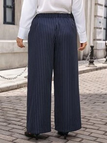 Chikora Plus Size Elegant Business Casual Button Striped Pocket Loose ...