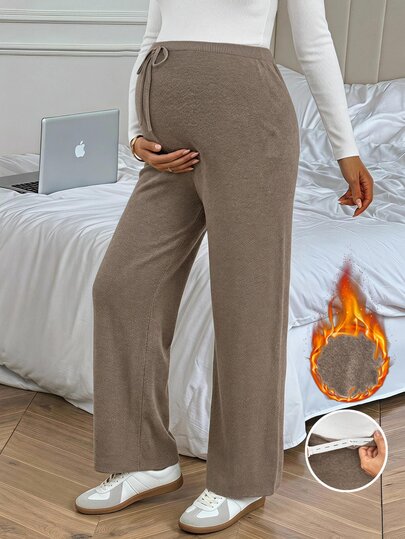 SHEIN Maternity Drawstring Tie Waist Minimalist Solid Color Sweater Pants Winter