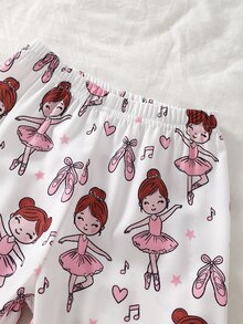 SHEIN Vintaside Kids 女嬰卡通印花長袖上衣與長褲家居服套裝 - 粉色 - 查看 5