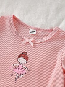 SHEIN Vintaside Kids 女嬰卡通印花長袖上衣與長褲家居服套裝 - 粉色 - 查看 4