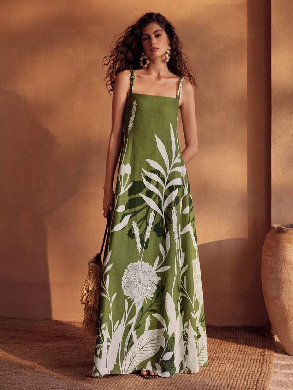 MOTF WOMEN'S LINEN PLACEMENT PRINT SLIP DRESS, SUITABLE FOR SPRING AND SUMMER VACATION