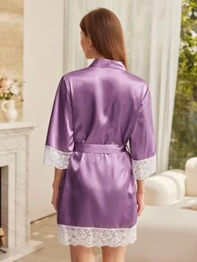 Moireta 純色蕾絲飾邊女款睡裙 - 淡紫色 - 查看 3