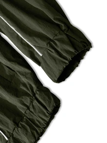 PAVTROS 2pcs Men's Vintage Style Tracksuit Set, Stand Collar Jacket And Pants, Dark Green Black Color Block, Unique Bright Design, Suitable For Sports Beach - Army Green - View 4