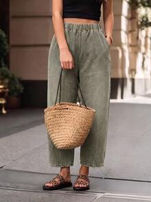 EMERY ROSE CURVE Celana Jeans Denim Kasual Wanita Ukuran Besar untuk Awal Musim Gugur - Hijau - View 4
