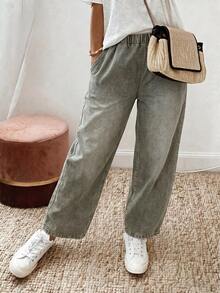 EMERY ROSE CURVE Celana Jeans Denim Kasual Wanita Ukuran Besar untuk Awal Musim Gugur - Hijau - View 5