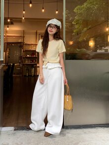 DAZY 休閒百搭純色寬腿牛仔褲 秋季 - 白色 - 查看 7