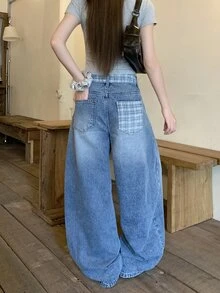 DAZY 女款韓式休閒水洗破洞牛仔長褲校園風 - 藍色 - 查看 10