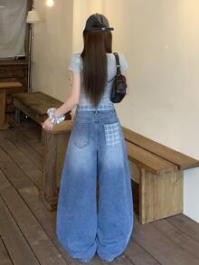 DAZY 女款韓式休閒水洗破洞牛仔長褲校園風 - 藍色 - 查看 9