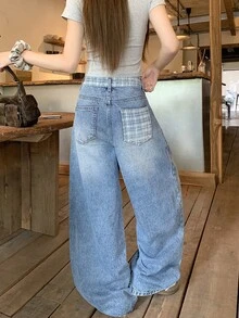 DAZY 女款韓式休閒水洗破洞牛仔長褲校園風 - 藍色 - 查看 2
