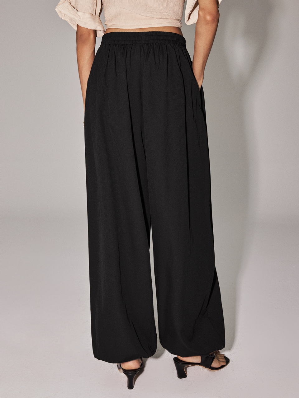 Anewsta Essential Spring/Summer Casual Vacation Outfits Elastic Waist Wide Leg Tapered Linen Textured Lantern Pants Long Pants, Suitable For Daily Wear, Vacations, Commuting