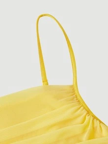 SHEIN MOD 女款蕾絲拼接百褶優雅浪漫收腰派對海灘旅行中長細肩帶洋裝 奶油黃 夏季 - 鵝黃色 - 查看 7
