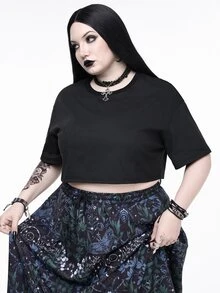 ROMWE Fairycore 大码女式嬉皮风格蝴蝶网眼拼接落肩 T 恤，夏季 - 黑色 - 查看 5