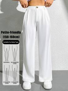 SHEIN PETITE 小碼女款職場純色寬腿長褲 - 白色 - 查看 1