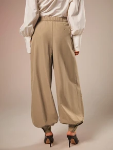COSMINA Women's Solid Color Pleated Casual Versatile Daily Lantern Pants - Khaki - View 2