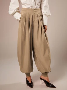COSMINA Women's Solid Color Pleated Casual Versatile Daily Lantern Pants - Khaki - View 6