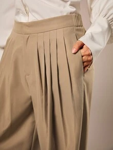 COSMINA Women's Solid Color Pleated Casual Versatile Daily Lantern Pants - Khaki - View 5