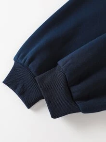 SHEIN 青少年女孩秋冬新款皇家藍字母印花保暖內裡休閒運動開襟連帽衛衣 - 寶藍色 - 查看 6
