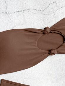 Oceva Ladies' Solid Color Wireless Bandeau Bra & Swim Bottom Bikini Set, Summer Beach Bathing Suit - Brown - View 5