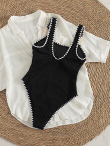 Bonvoyette Swim Lushoire 新款女士波西米亚佩斯利印花挂脖比基尼套装，两件式彩色曼陀罗泳装，活力孔雀羽毛印花比基尼套装，粉色、蓝色、白色和绿色交织的缤纷设计比基尼，侧系带性感泳裤，挂脖系带比基尼上衣，活力多色沙滩装，加厚聚拢罩杯，夏季度假泳池派对泳装，适合音乐节、热带海岛度假等场合，尽显摩登风情。 - 黑色 - 查看 5